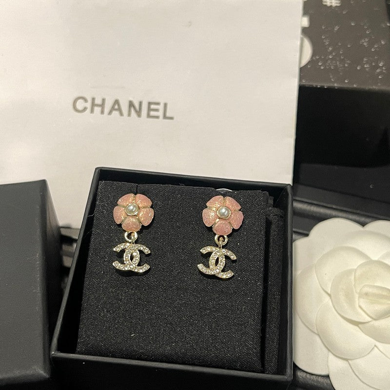 18K  Chanel 26C Pink Camellia Diamond Earrings