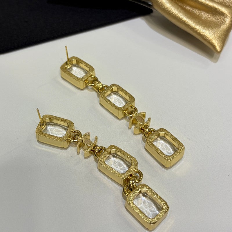 18K  Chanel 26P Crystal Gold Earrings
